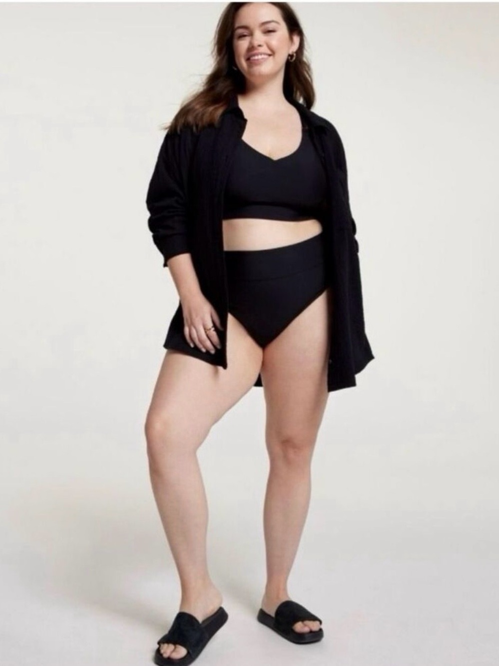 CALIA SWIM COVER-UP Button Down Black Linen Blend XXL NWT